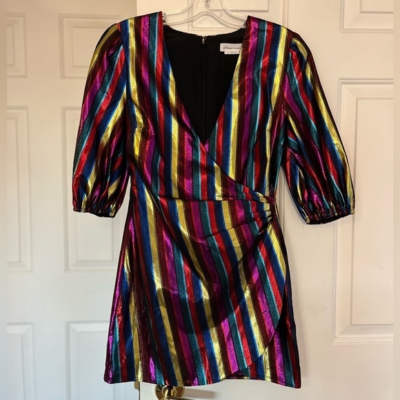 🥤 Lovers + Friends Frida Mini Dress Rainbow Metallic XXS Riverdale Wardrobe - Picture 4 of 16
